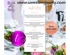 Rose Wedding Menu tea length template printable,Rose gold restaurant menu, 041w